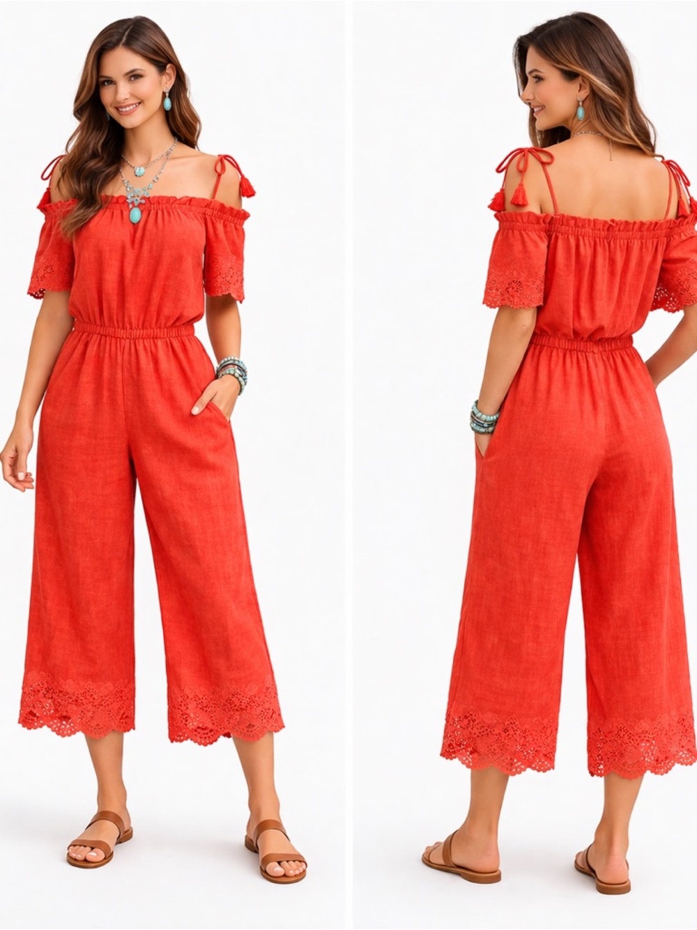 Anthro Linen Blend Jumpsuit 🌿 Vibrant Color | Size M | Pockets